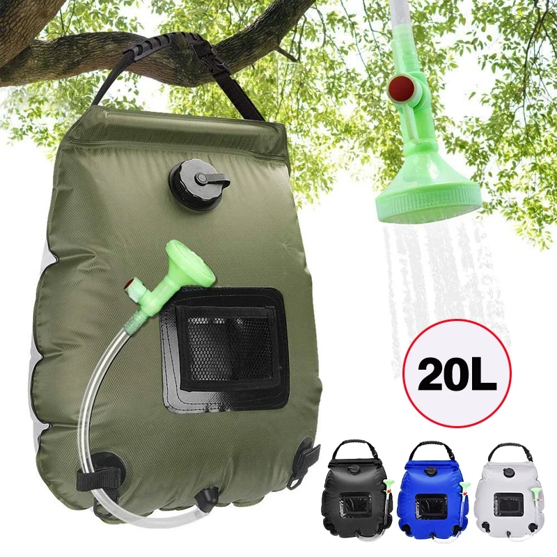 20Lcamping Portable Shower Bag Outdoor Solar Shower Bag Camping Bath Bags Heating Water Storage Container with Switchable Head