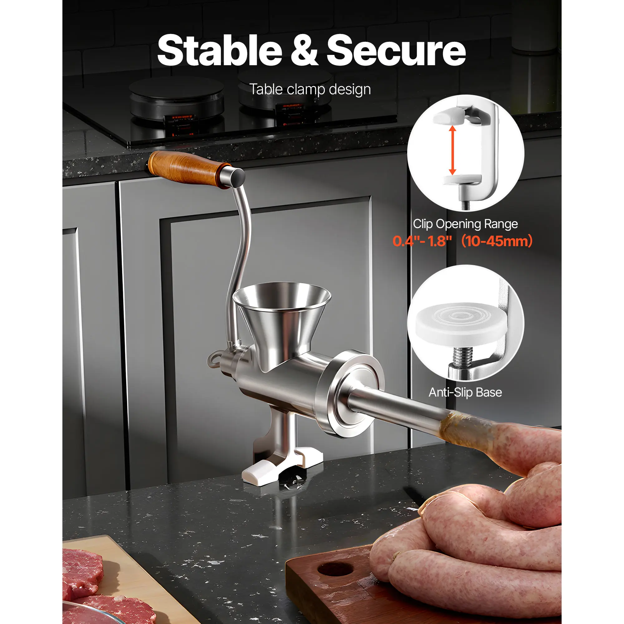 SucceBuy Manual Meat Grinder with Steel Table Clamp 2 Cutting Plates & Sausage Tubes Food Grinder for Beef Pork Kitchen Tabletop