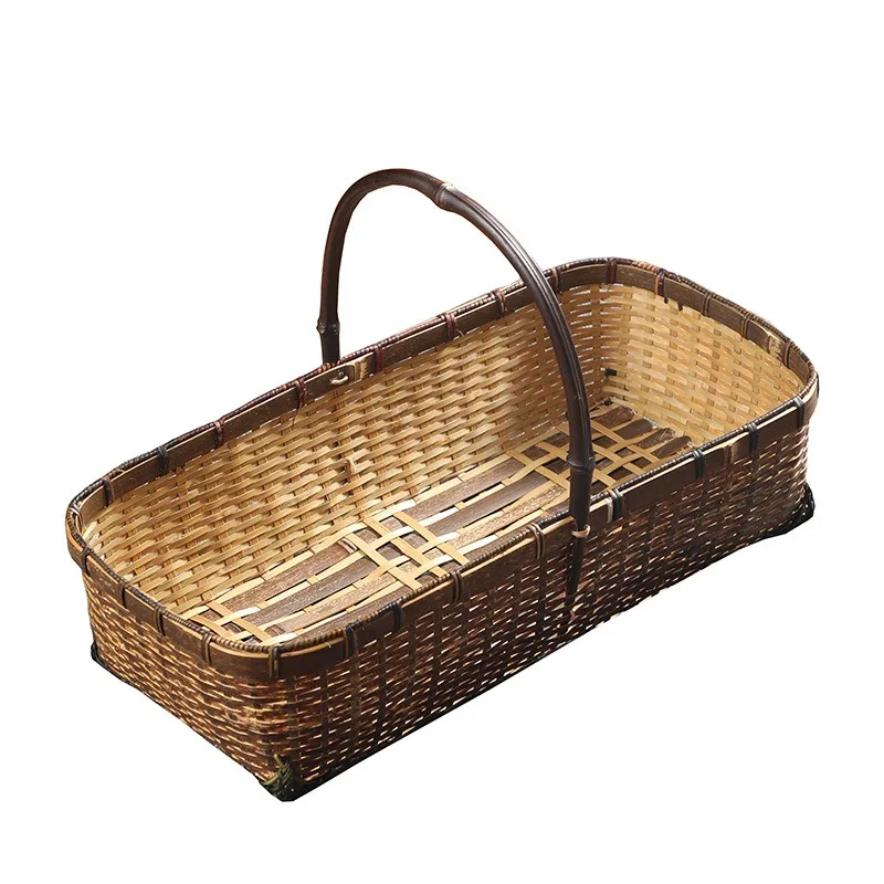 

Pure Handwoven Purple Bamboo Basket, Retro Style Household Organizer, Ideal for Fruits, Snacks, Tea Set and Daily Storage