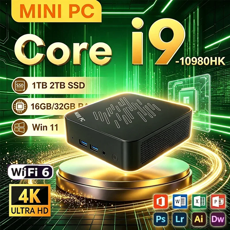 Mini PC High‑Performance Portable Mini PC Intel I9 10980HK 16GB RAM 1TB 2TB SSD WIFI6 BT5.2 4K 60Hz HD Gaming Office Study PC