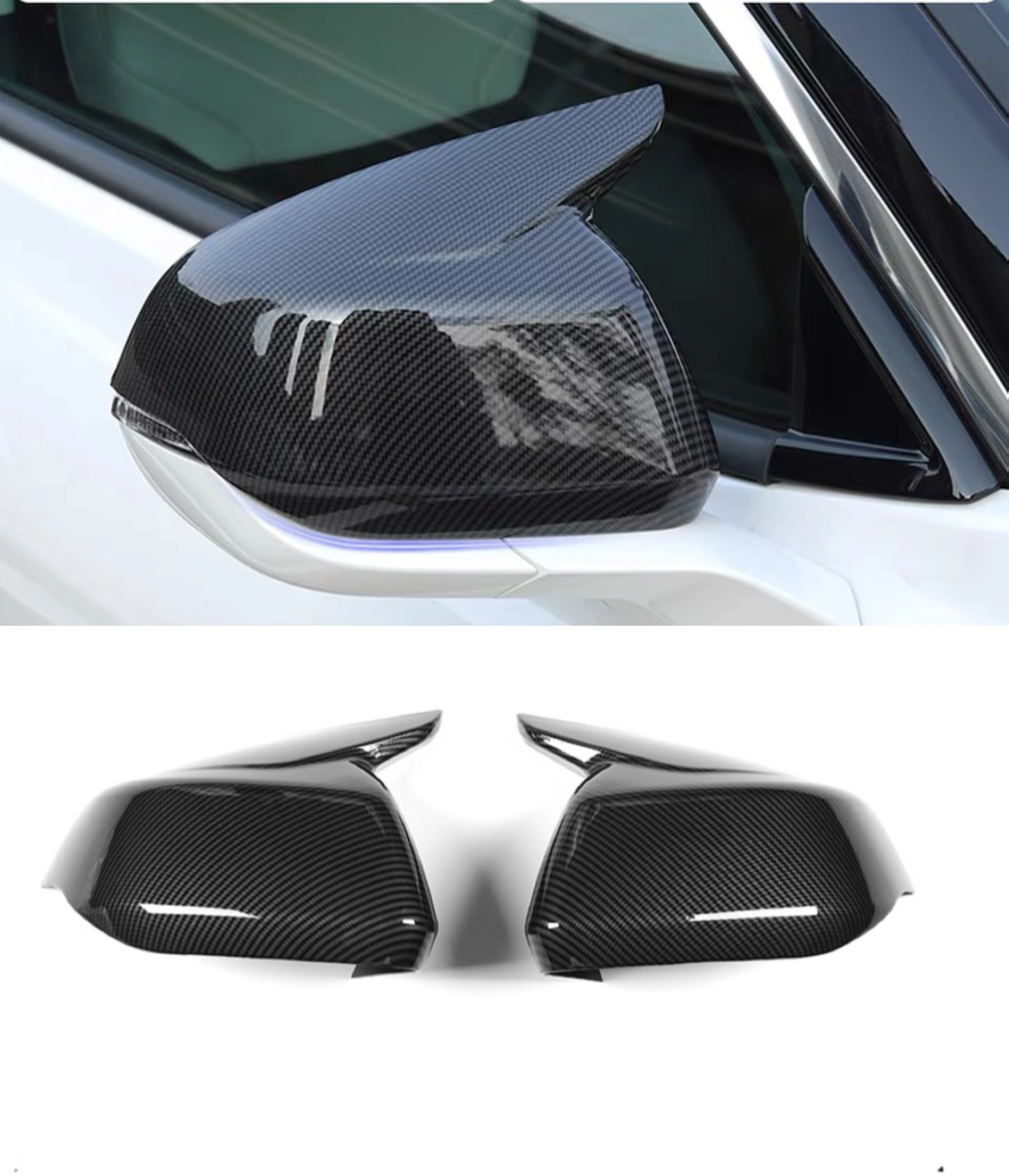 

Car Front Side Rearview Mirror Cover for Ford Mondeo Fusion 2022 2023 Carbon Fiber Glossy Black