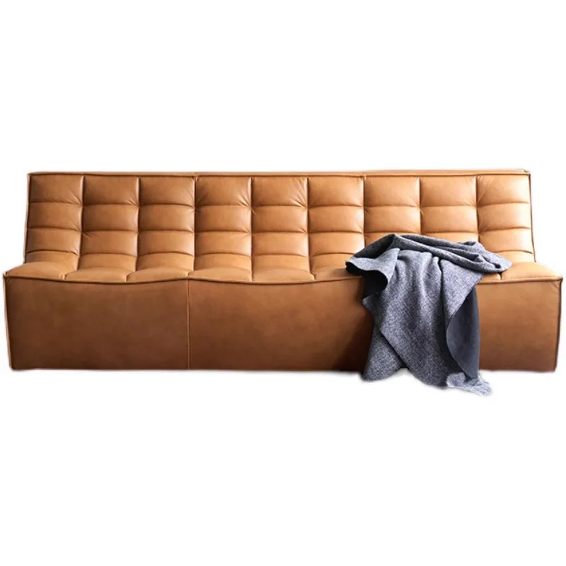 Leather sofa, first layer cowhide small apartment living room old retro oil wax leather medieval Nanyang wind straight row