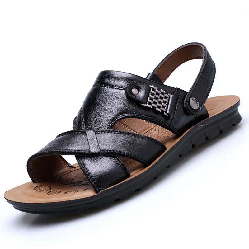 Summer Men's Sandals Double Buckle Strap Mens Beach Casual Shoes Black Shoes Brown Shoes