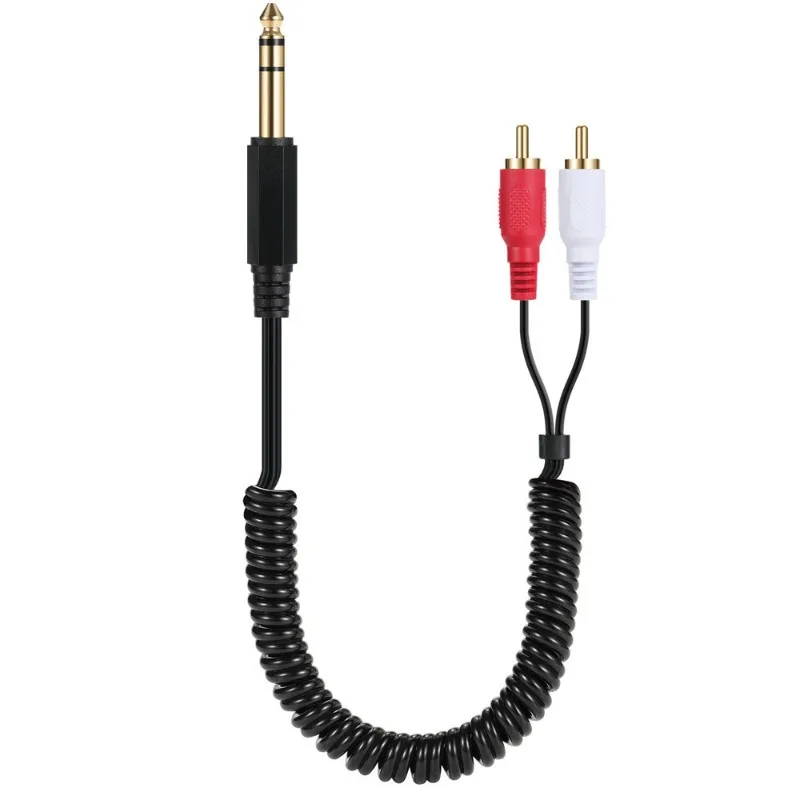 Coiled Cable 1/4 Inch TRS To Dual RCA Audio Cable, Gold Plated 6.35mm 1/4 Inch TRS To 2 RCA Stereo Audio Y Splitter Cable
