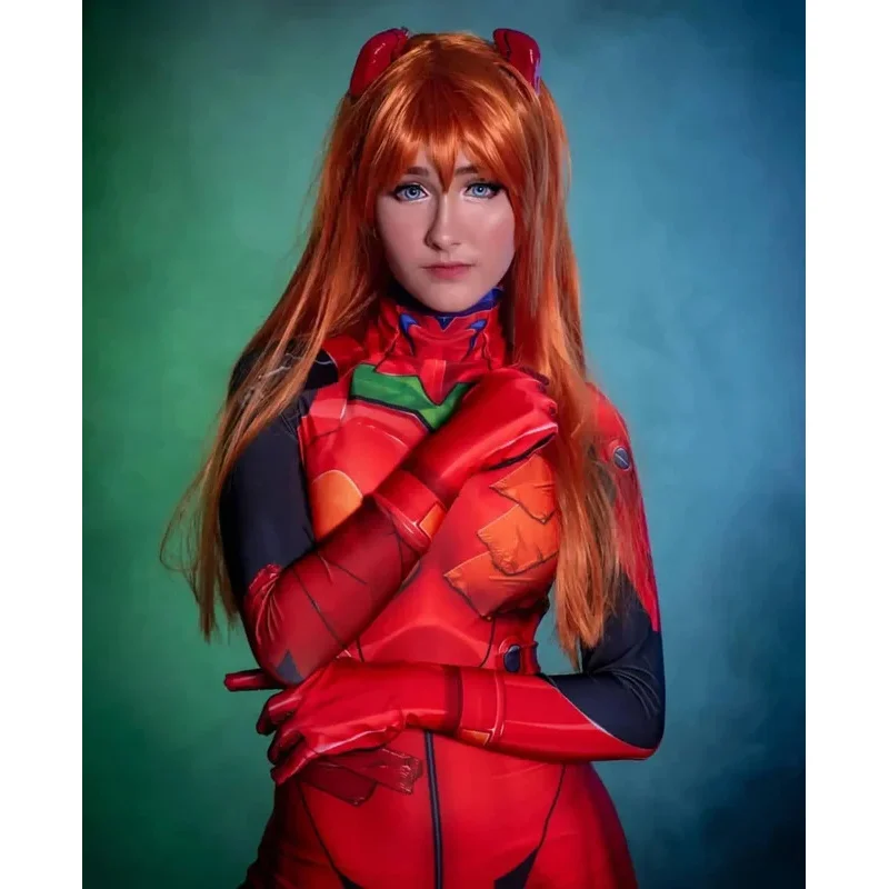 ハロウィン女性アスカコスプレ衣装全身タイツフルボディアニメ 3.0 アスカ・ラングレーサルユジャンプスーツスーツボディスーツ大人子供!1e