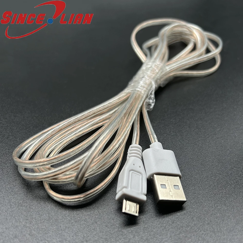 USB Transparent Sheath Wire 2-core USB Charging Cable Environment-friendly Transparent DIY Ultra Long 3m USB Cable