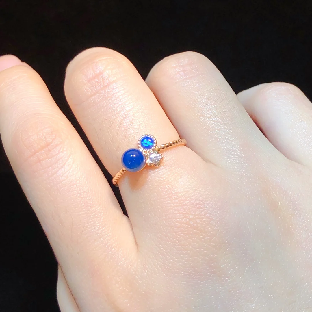 

Romantic Love Gift Women's 925 Sterling Silver Rose Gold Adjustable Ring Multi-Gem 5mm Blue Amber 4mm Gemstone