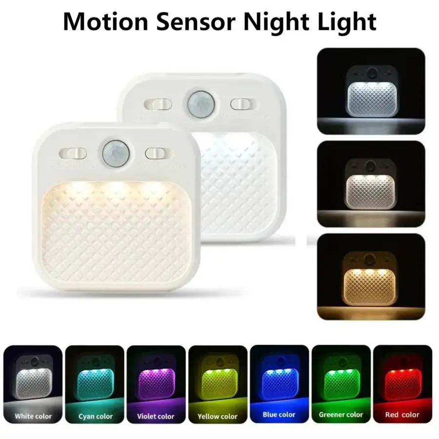 

3colors & RGB Motion Sensor LED Night Light USB Rechargeable Magnetic Wall Night Lamp for Bedroom Stairs Cabinet Hallway Kitchen
