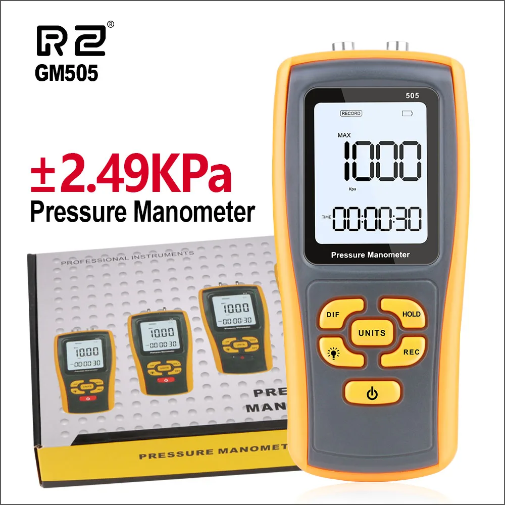 RZ Pressure Gauge Digital Manometer Pressure Meter Manometer Differential Hhandheld 2.49KPa Air Pressure Meter Thickness Meter