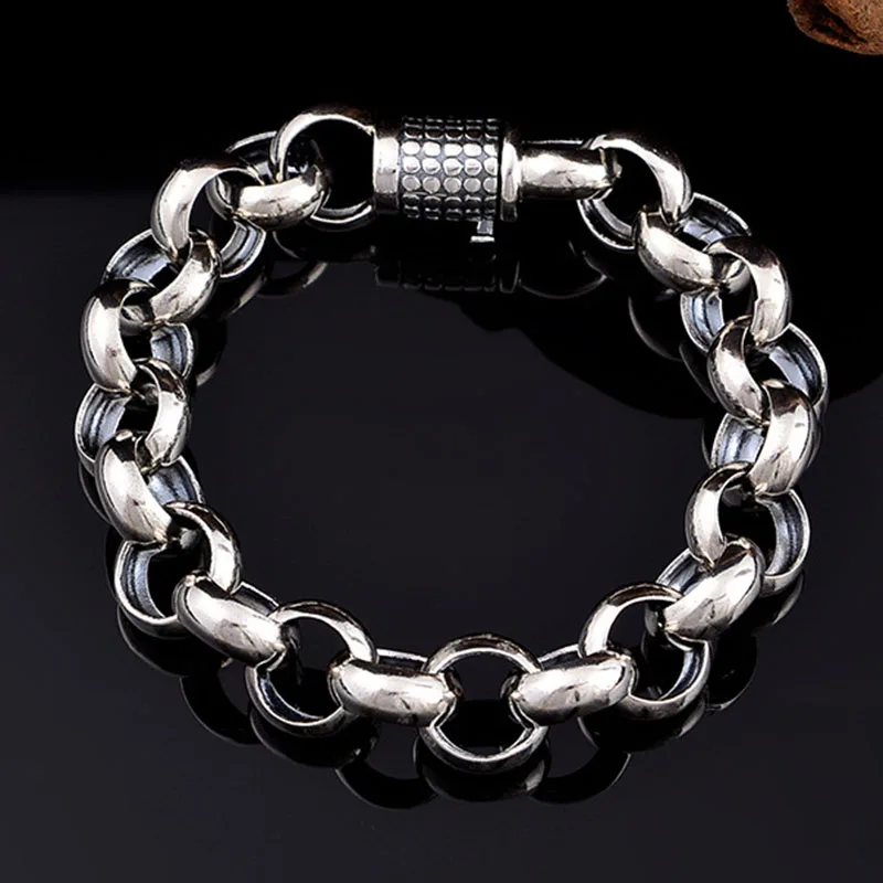 

Real S925 Sterling Silver Bracelet Women Men 16mm Big Circle Rolo Link Bracelet