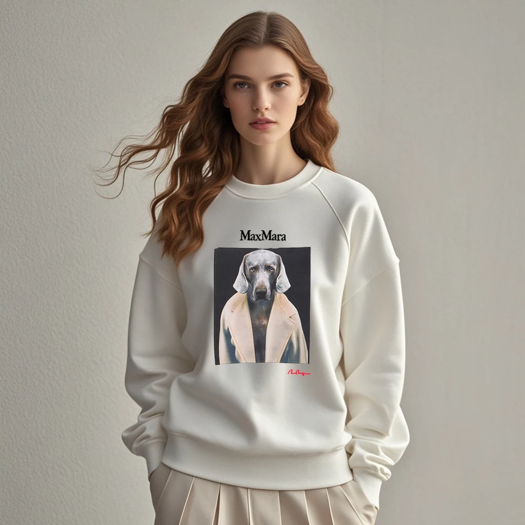 European and American neutral Weimaraner printing fashion trendy brand women's clothing crew neck sweater retro streetwear