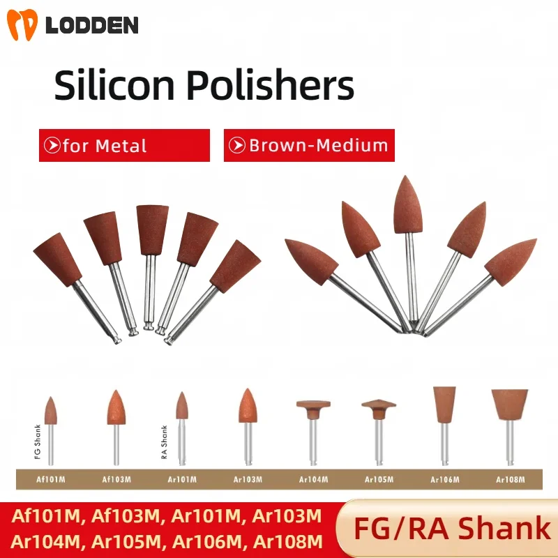 LODDEN 100 pieces/set: Dental polishing drill bits, brown grinding stones, FG/RA low-speed silicone polisher, whitening tools