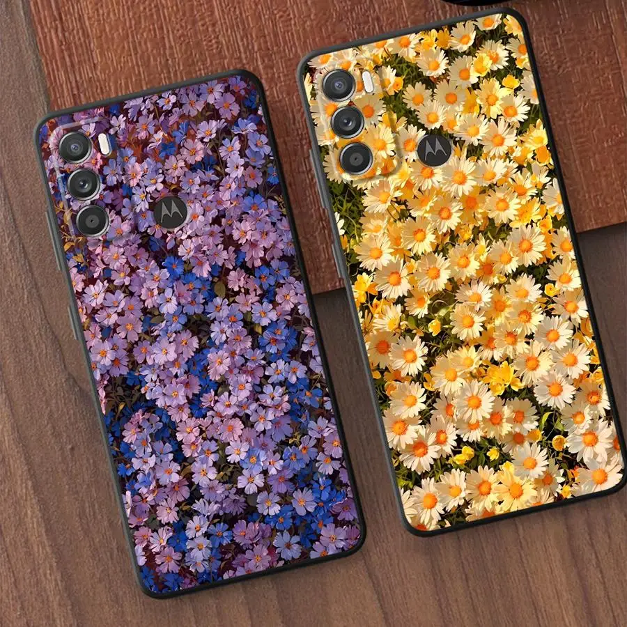 

Cartoon Flower Case for Motorola Mot Edge 20 Pro 30 Lite G60 G22 Edge40 G50 G32 G60s G53 G30 G71 G52 G51 G73 Black Soft Phone