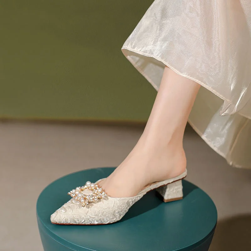 夏のファッション-レディース-アウトドア-サンダル-オープントゥ-ミドルヒール-ダイヤモンドバックル-ポインテッドトゥ-スリップオン-太ヒール-ビーチシューズ