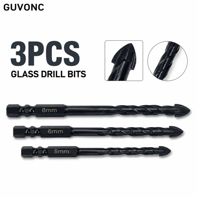 Multi‑Purpose Tile Glass Drill Bits 3Pcs 5/6/8mm Carbide Tip for Mirror Marble Masonry