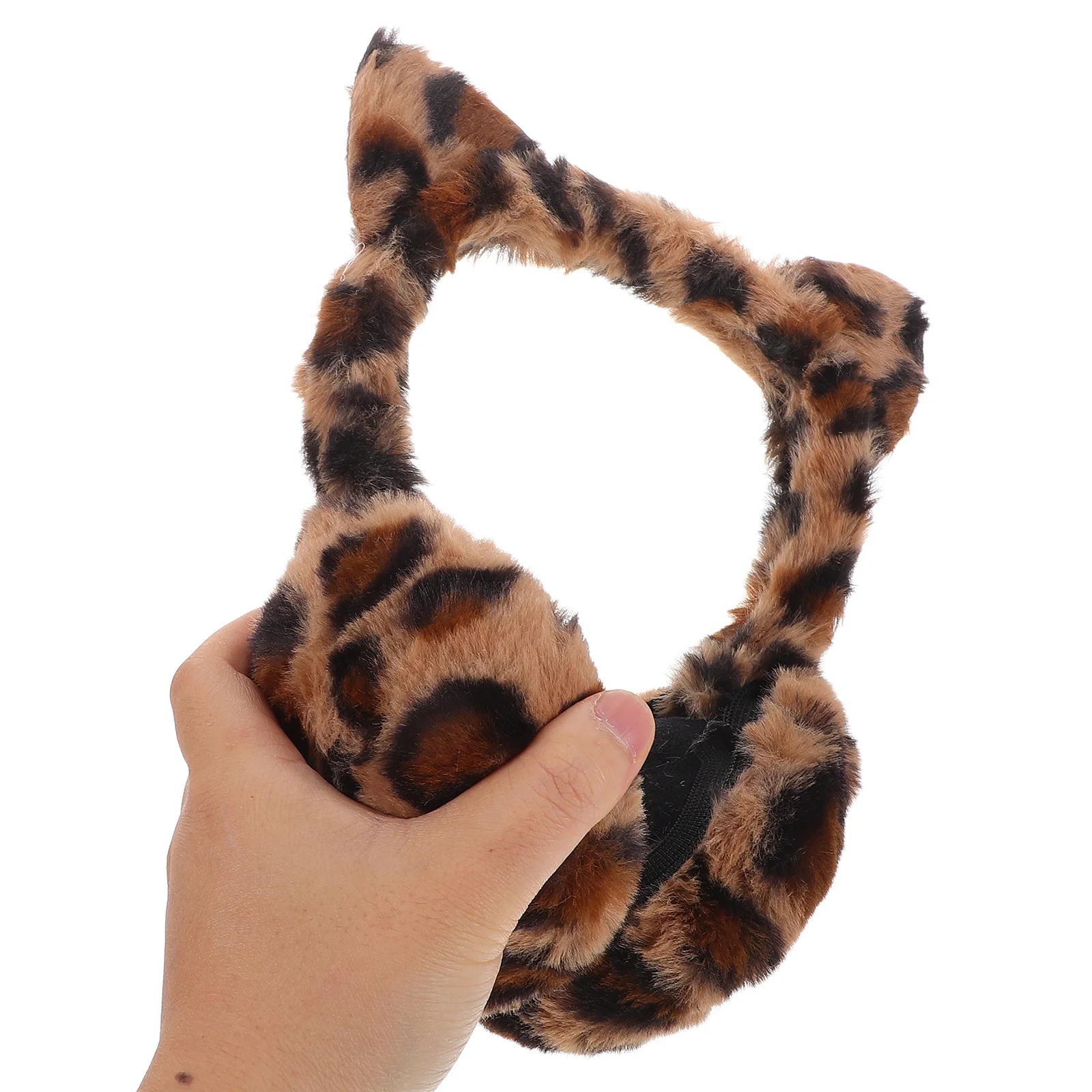 Leopard Print Women Winter Plush Warmer Cat Ears Headband Outdoor Fur Fluffy Child