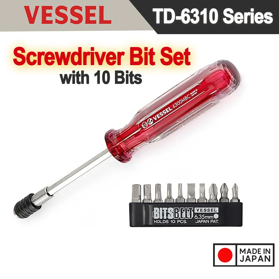 

VESSEL 11Pcs Torx Head Driving Set Hex Screwdriver Bit Set with 10 Bits 6.35mm NO.TD-6310HX/TD-6310TX