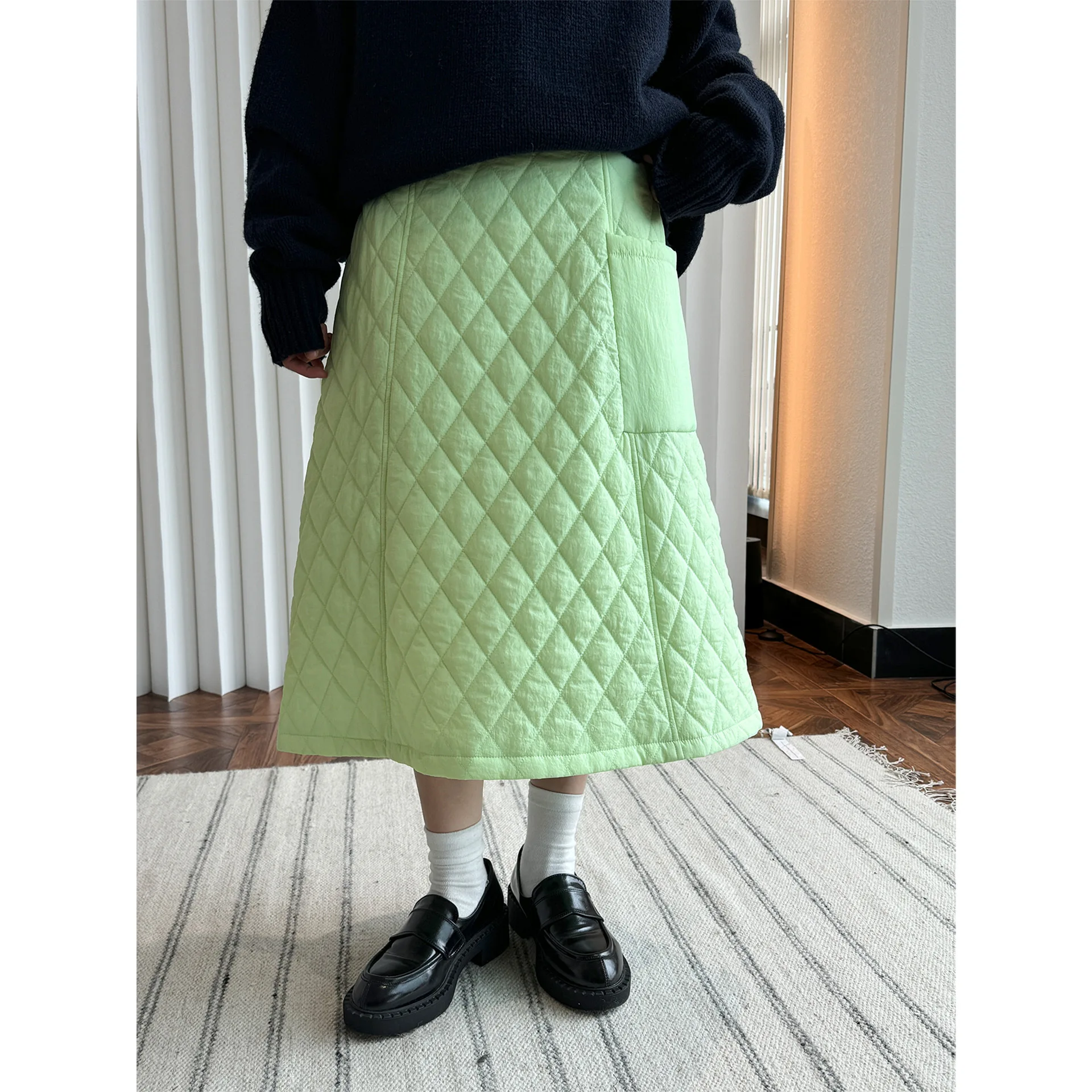 High Quality Women Winter Cotton Skirts High Waist Plaid Design Women A-Line Warm Long Skirts Faldas Femme Streetwear