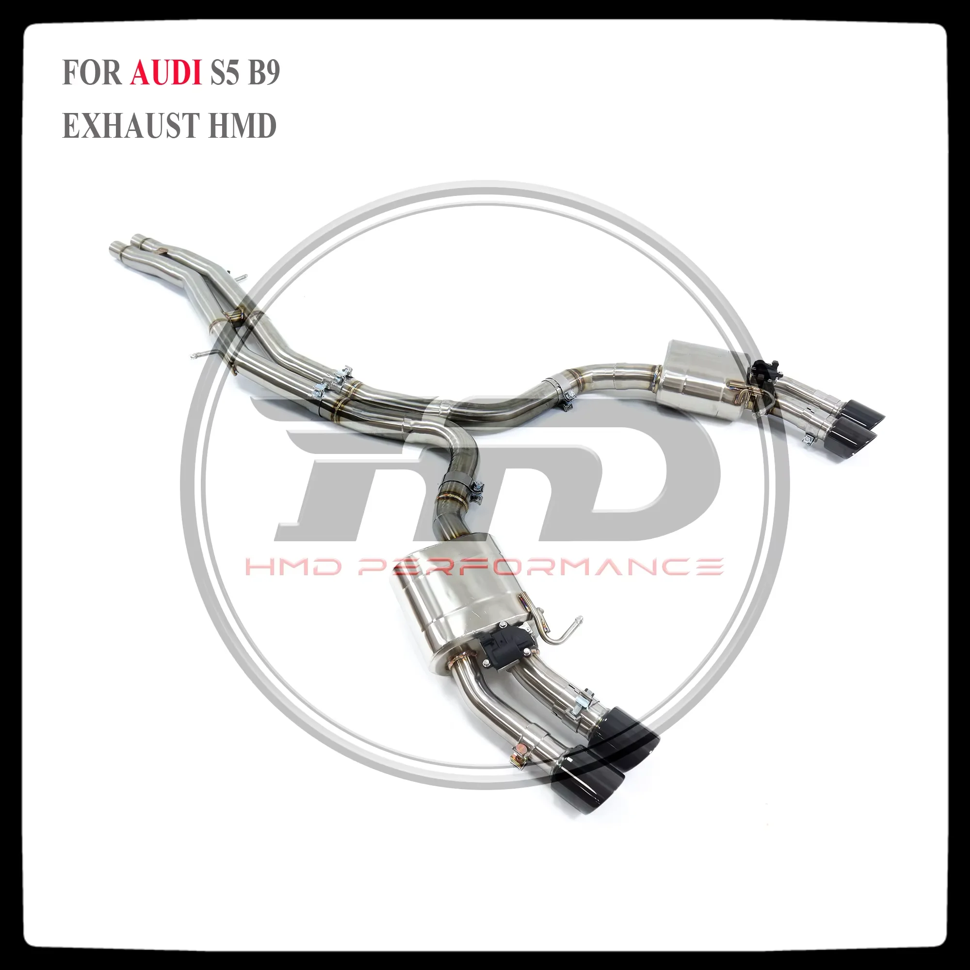 

HMD Stainless Steel Exhaust System Performance Catback For Audi S5 B9 Modification with Valve and Black Tips