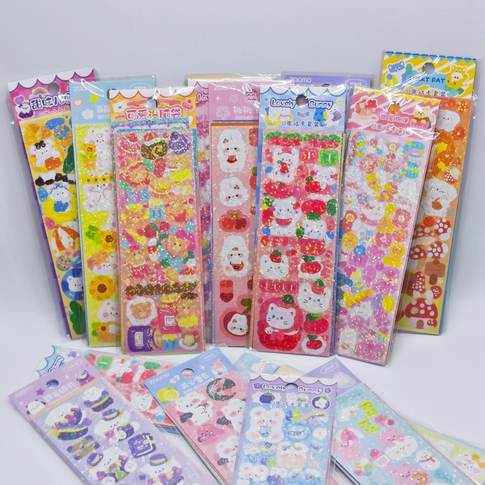 10 - 100PCS Cute Sparkle Polco Deco Sticker Pack - Korean Kawaii Glitter Sticker Seal for Toploaders, Polaroids & Photocard