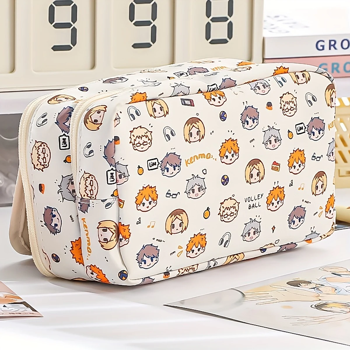 Anime Character Print Pencil Case - Dual-Zip Large Capacity Stationery Pouch - Durable Multi-Purpose Organizer for School Essent