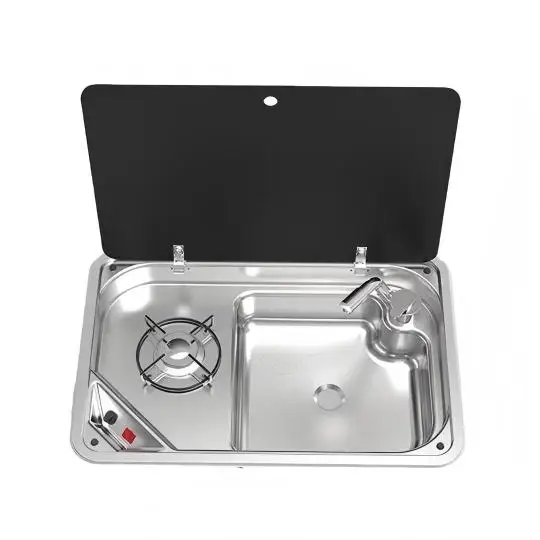 High Quality Stainless Steel One-Burner Electric Ignition Gas Hob  and Sink Combination Unit 600x400x160mm RV Motorhome Caravan