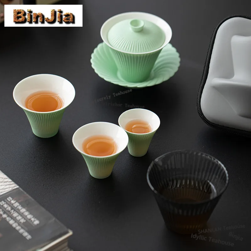 Gradient Firework Color Travel Tea Set Kit Elegant 1 Pot 3 Cups Household Tea Making Organizer Portable Outdoor Tote Bag Teaset