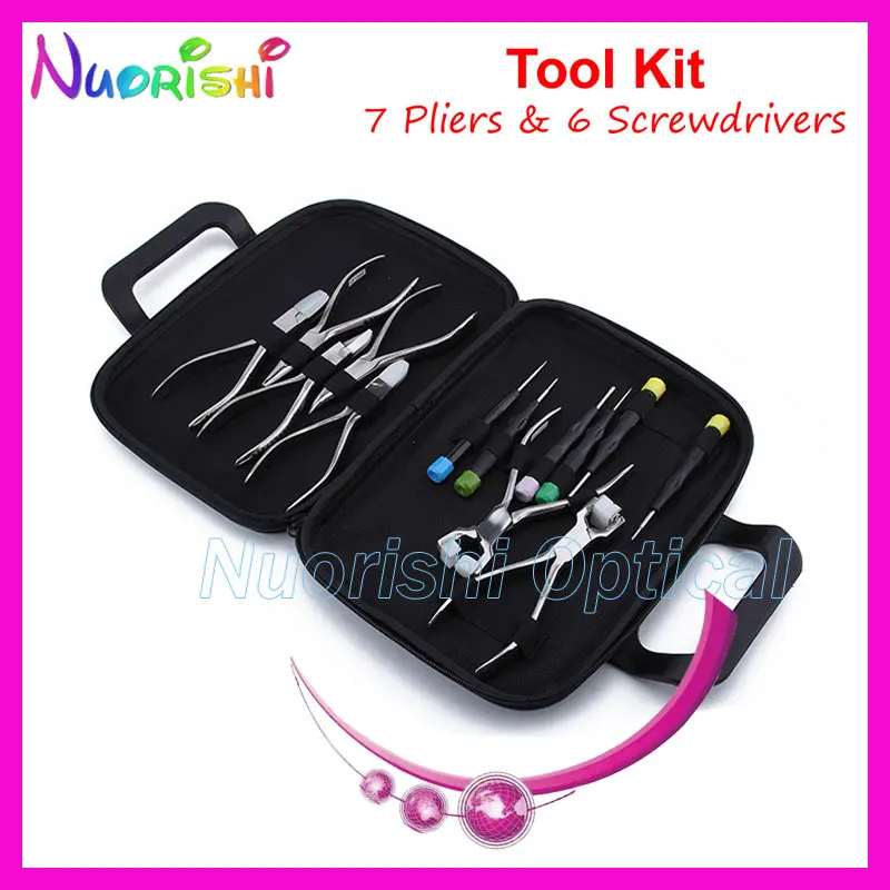 Professional Eyeglasses Eyewear Glasses Repairing Tool 7 Plier 6 Screwdriver Kit Set PL101