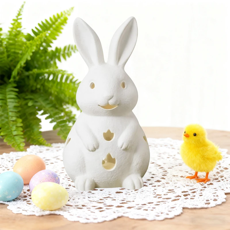 Easter Hollowed Out Rabbit Resin Candlestick, White Bunny Candle Holder, Home Decoration With Tea Light Opening