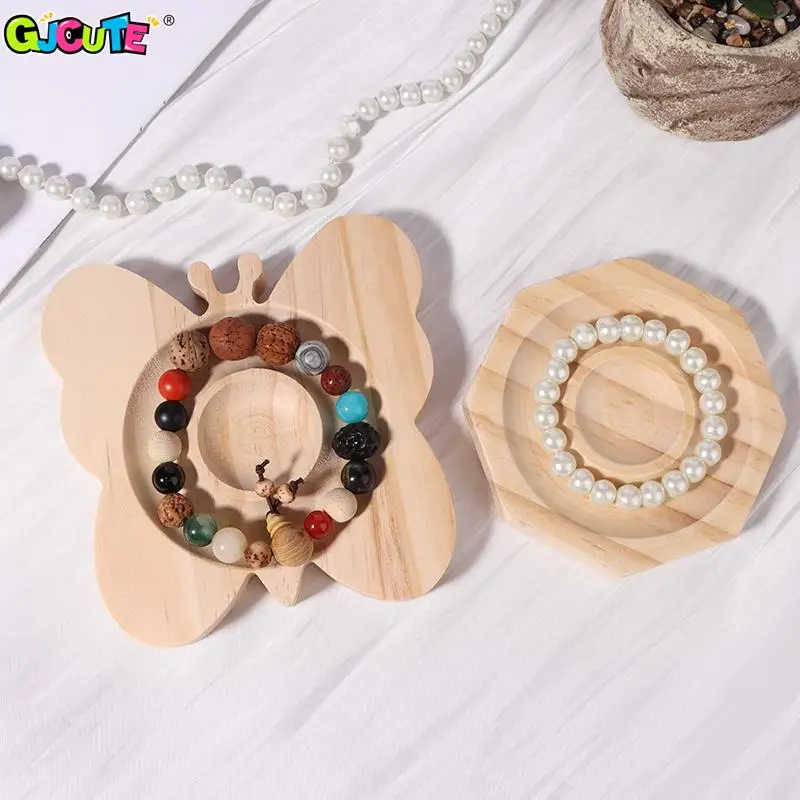 

1Pc Wood Bracelet Display Tray Jewelry Organizer Plate DIY Beading Tray Bracelates Rings Holder Crafts Gift Showcase