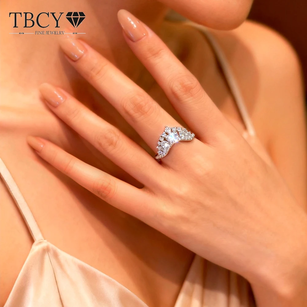 

TBCYD Full Moissanite Crown Ring Rings S925 Sterling Silver Wedding Engagement Party Fine Jewelry For Woman