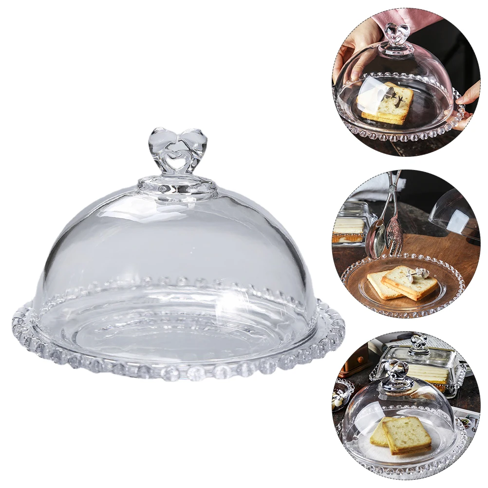 

1Set Glass Dessert Serving Tray Transparent Lid Food Container for Home Hotel Restaurant Cake Snack Display Dust-Resistant