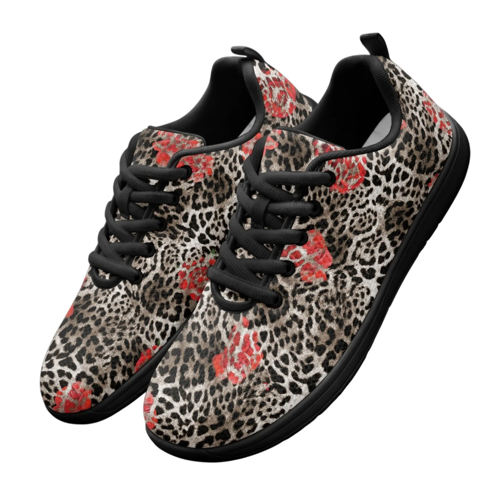 PENSTROLL Leopard Rose Pattern Walking Shoes Mesh & EVA Men's Wide Running Shoes Breathable Fitness Shoes for Mens