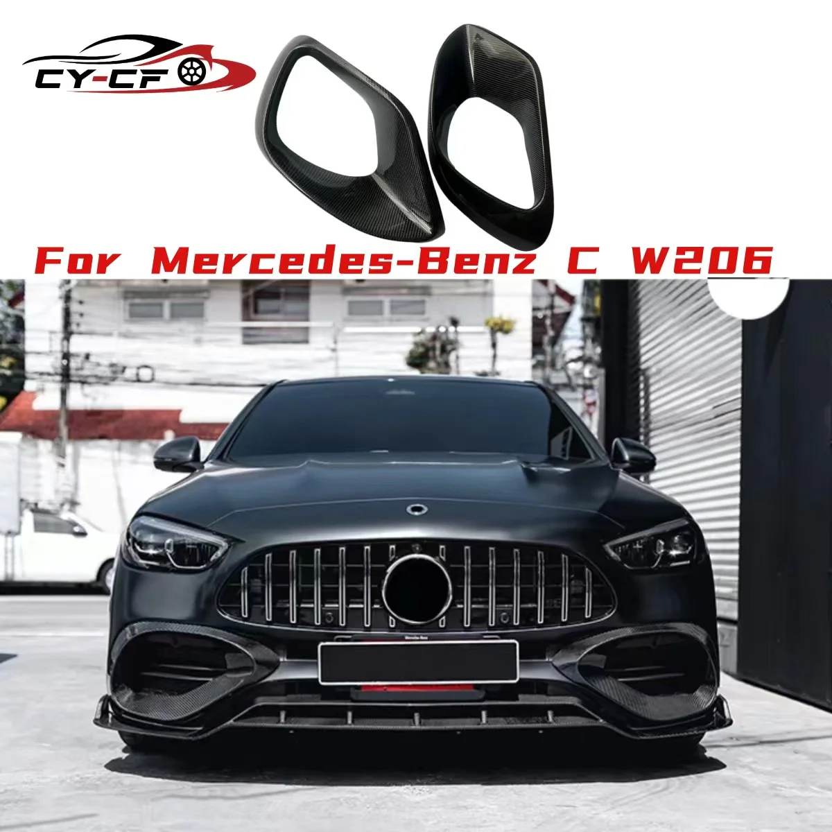 

For Mercedes Benz C Class W206 C200 C260L Sport Carbon Fiber Fog lamp frame grill Front Bumper Air Vent Cover Tuyere Body Kit