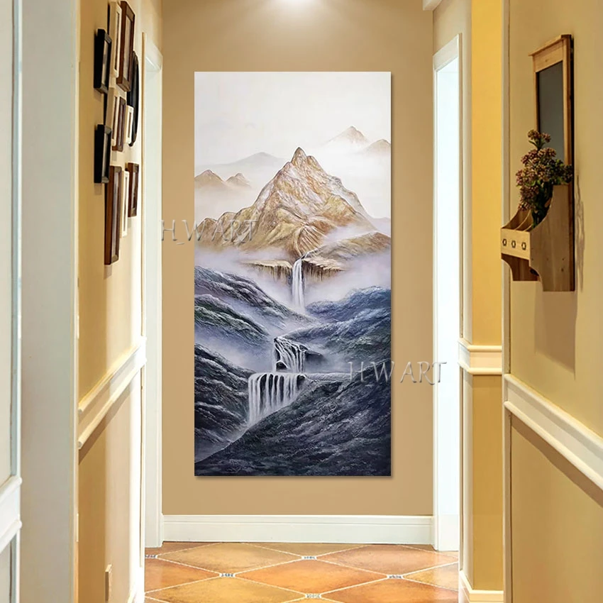 Beautiful Landscape Art Picture Frameless Canvas Wall Decoration 3d Abstract Mountains And Stream Water Hand Painted Artwork