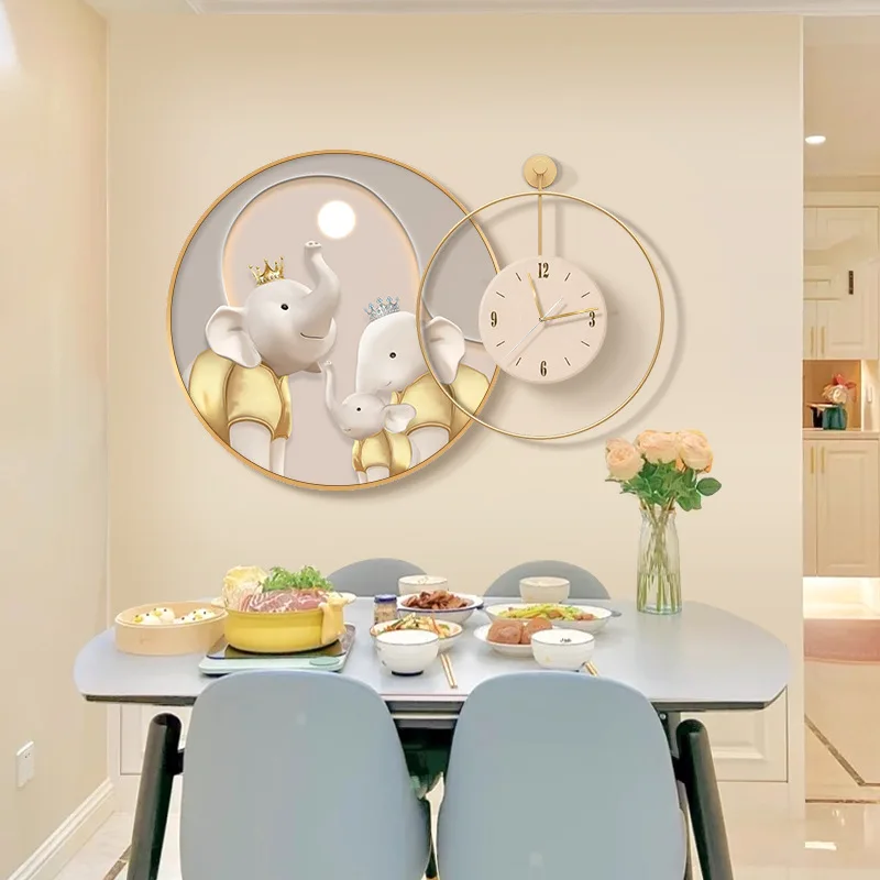 Restaurant Clock Restaurant Healing Elephant Decorative Painting