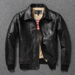 2025 Men’s Top layer Genuine Leather Jacket Military Pilot Jackets Air Force A2 Lapel Retro Rub Color Tooling Short Large Coat