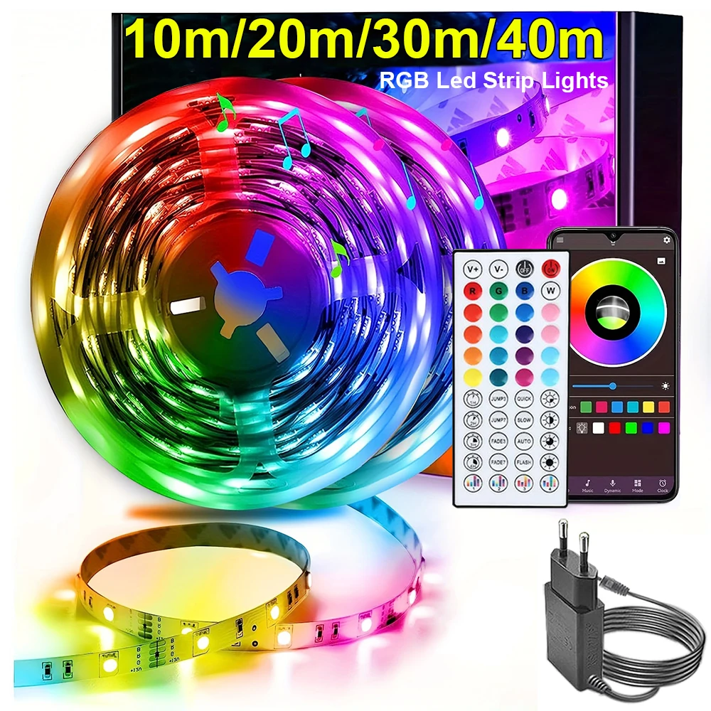 Светодиодные ленты 10 м 20 м 30 м 40 м Синхронизация музыки RGB Лента Светодиодные фонари Декор комнаты Гибкая лента для украшения дома, комнаты,