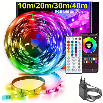 음악 동기화 RGB 테이프 LED 스트립 조명, 방 장식, 유연한 리본, 가정 침실 장식, 10m, 20m, 30m, 40m 