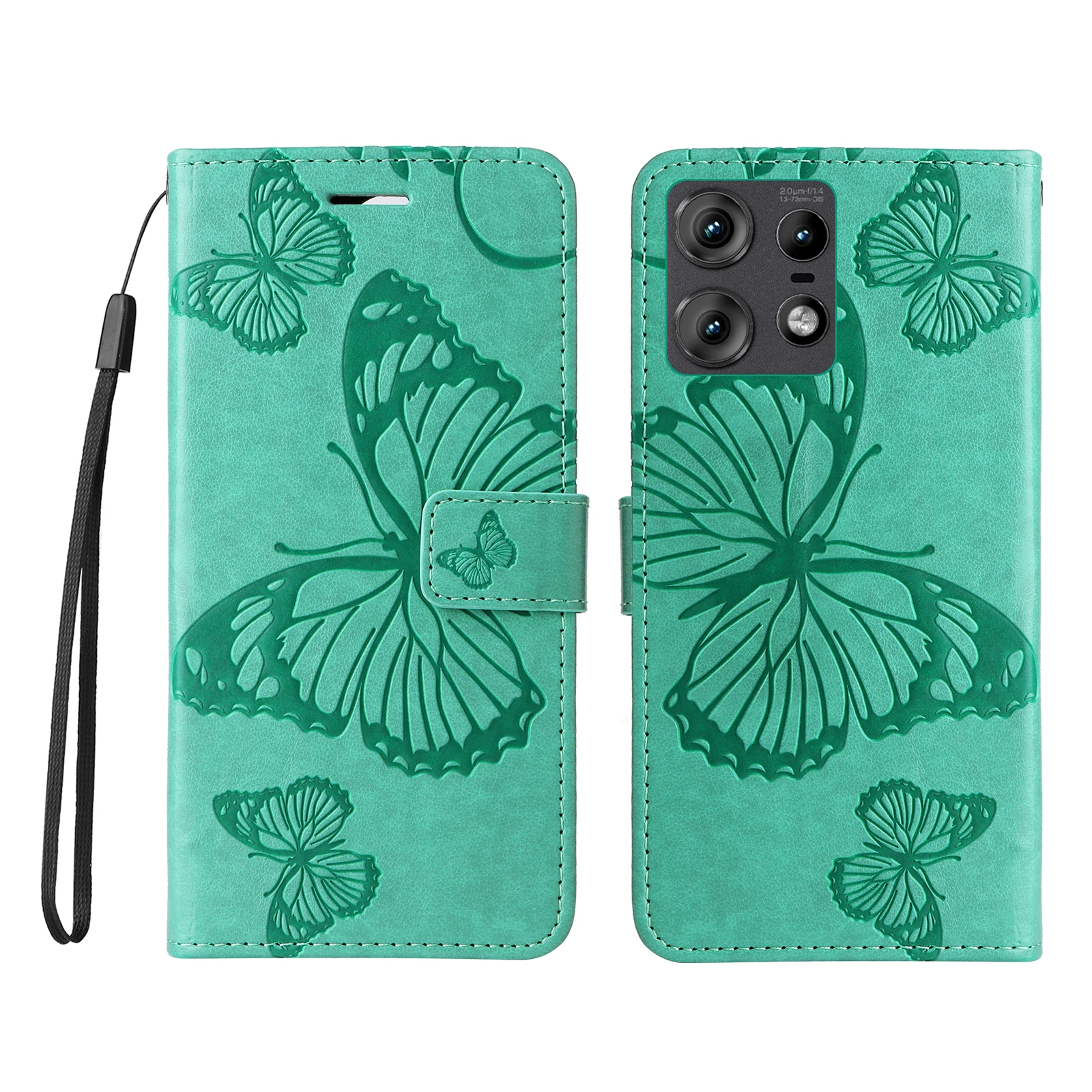 

Для Motorola Edge 50 Pro 5G чехол-кошелек с цветочным принтом бабочки, кожаный чехол-подставка для телефона - зеленый