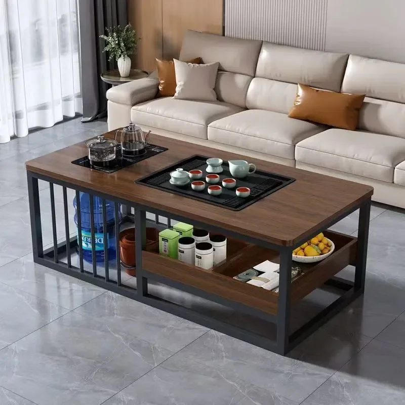 Modern Minimalist Coffee Table with Integrated Kung Fu Tea Set Compact Living Room Office Furniture for Small Apartments