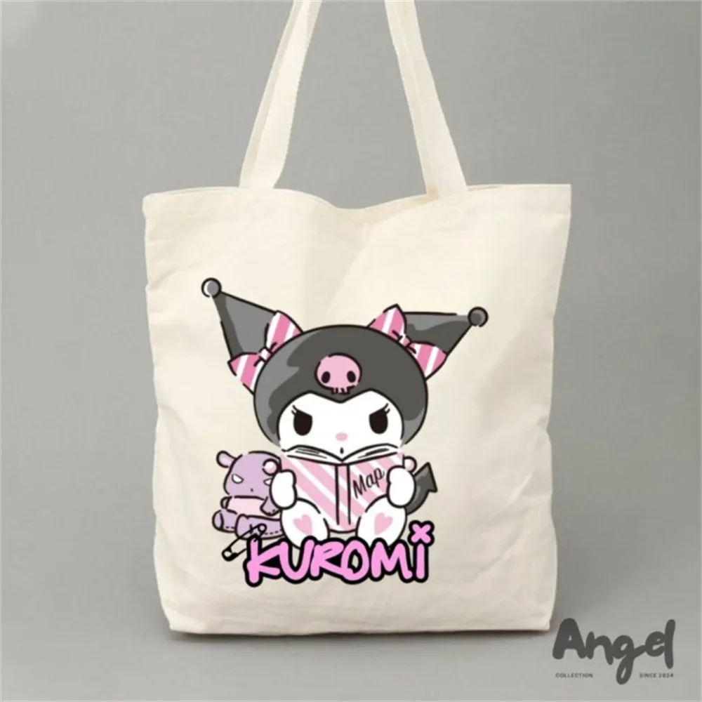 MINISO ديزني سانريو كورومي حقيبة نسائية صغيرة حقيبة لطيف مرحبا كيتي طالب سعة كبيرة حقيبة كتف قابلة لإعادة الاستخدام حقيبة تسوق صديقة للبيئة #5