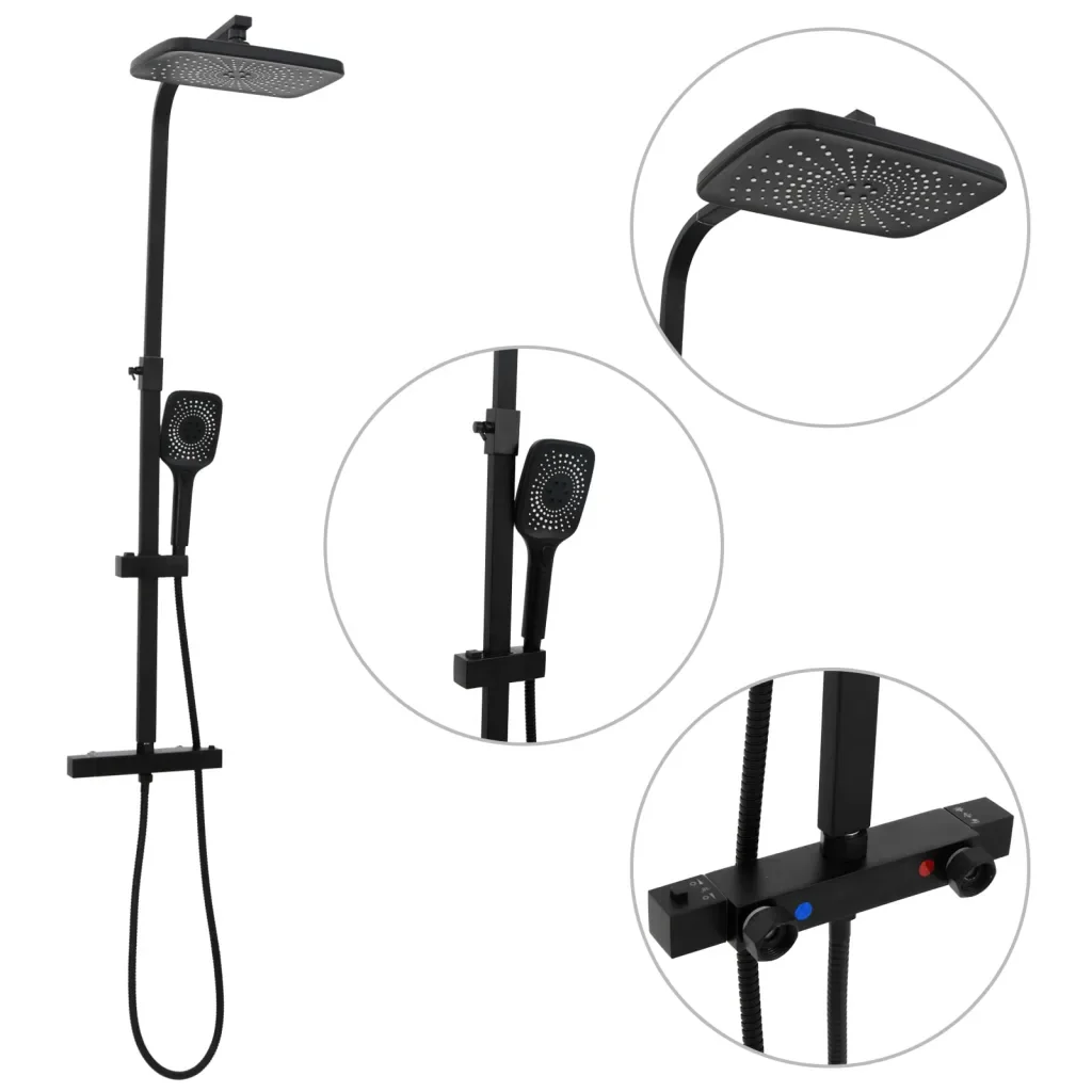 Ensemble de douche avec pomme de douche effet pluie et douchette pour une expérience de douche luxueuse – construction en laiton et acier inoxydable avec système anti-torsion et barre de douche réglable individuellement