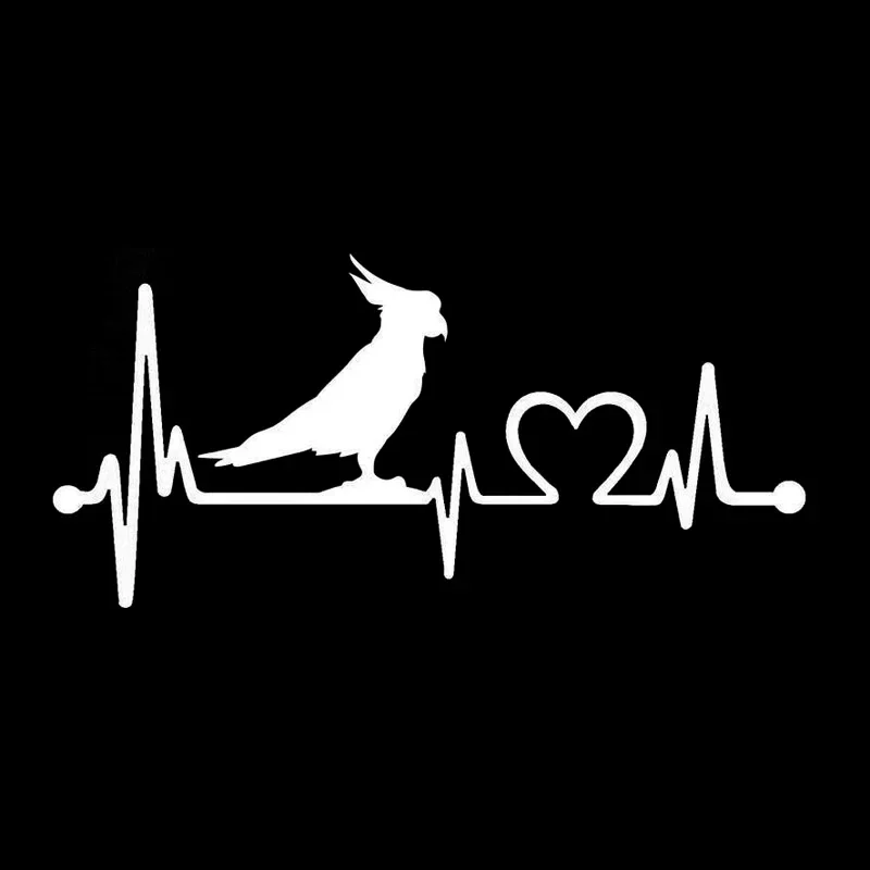 Creative Animal Decals Parrot Cockatoo Bird Heartbeat Vinyl Black/Silver Car Sticker Auto Decoration,14cm*6cm