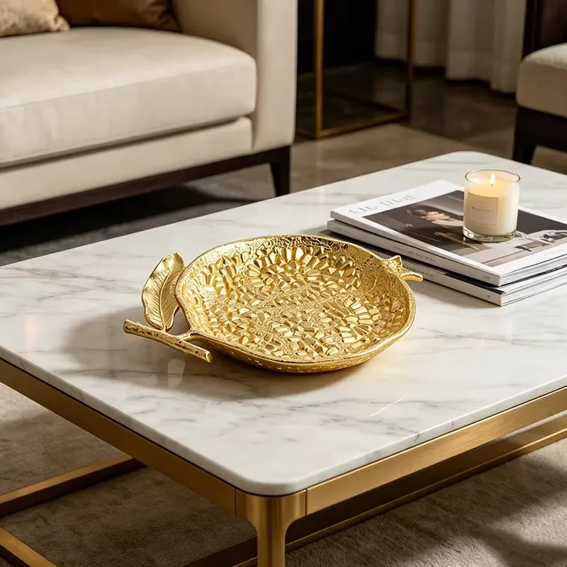 Luxury Gold Brass Pomegranate Tray Decorative Metal Fruit Plate for Living Room Kitchen Home Ornament Jewelry Snack Storage