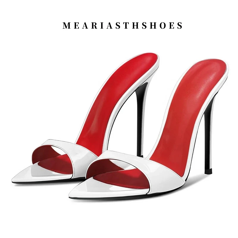 12cm Lacquered Heel Peep Toe Mules Sexy Stiletto Slippers Multicolor Patent Leather Handmade Slippers Extreme Summer High Heels