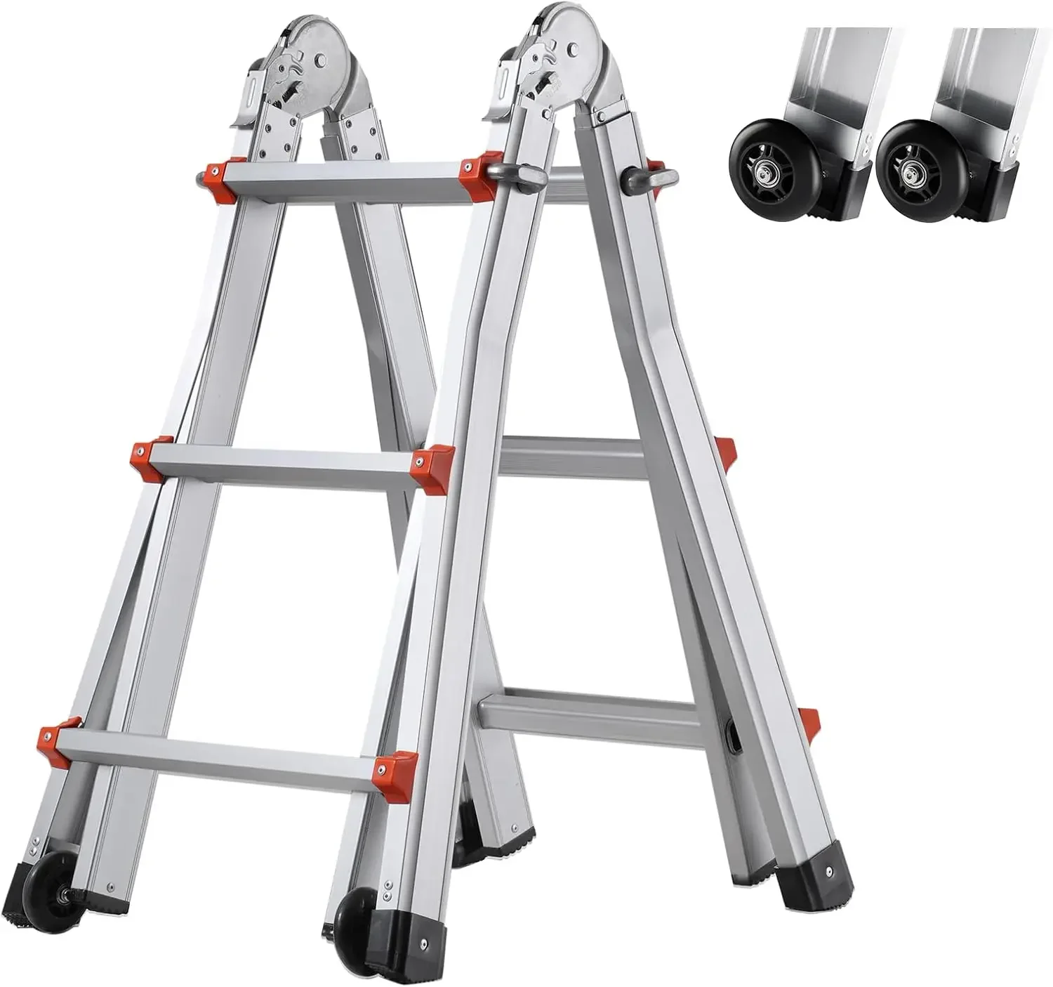 Telescoping Ladder A Frame, 10 FT Compact Aluminium Extension Ladder, Multi-Function Portable Collapsible RV Ladder, 330lb Load