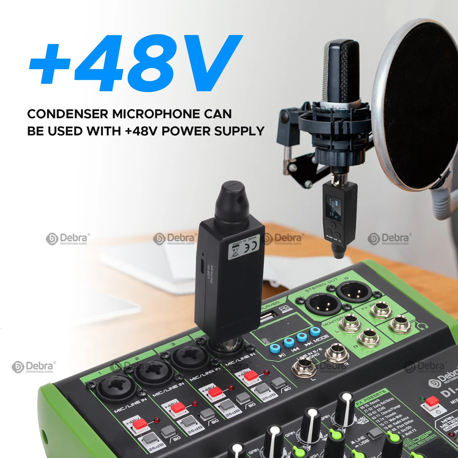 M-ONE Tragbares drahtloses UHF-Sender- und Empfängersystem, 20-Frequenz einstellbar, für tragbares Mikrofon, Gitarre, Audio – Detail 5