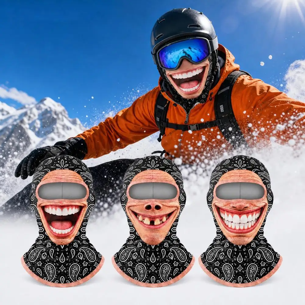 Funny 3D Face Print Balaclava Thermal Hat For Motorcycle Riding Skiing,Creative Face Printed Full Covering Balaclava Hat Gift