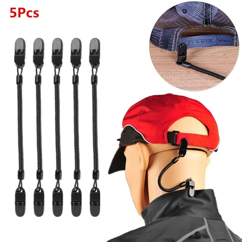 アウトドアスポーツ用の紛失防止帽子クリップ、防風キャップリテーナー、コイルコード、ロープキーパー、釣り、カヌー、5個